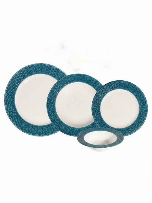 Hermia Lunor Costa 24 Ytkm Juego de Cena de Porcelana 24 Piezas Blanco y Azul Petróleo Hermia Lunor Costa 24 Ytkm Juego de Cena de Porcelana 24 Piezas Blanco y Azul Petróleo